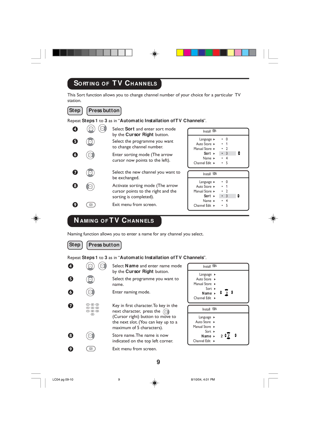 Philips 23PF9956, 23PF9946, 26PF9946, 26PF9956 operating instructions Sorting of TV Channels, Naming of TV Channels 