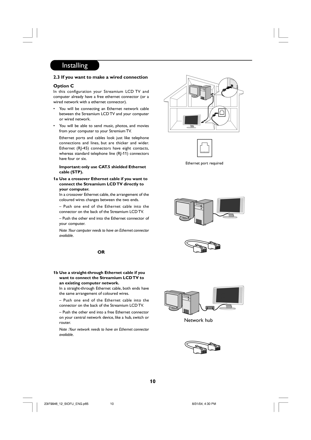 Philips 23PF9976i user manual If you want to make a wired connection Option C 