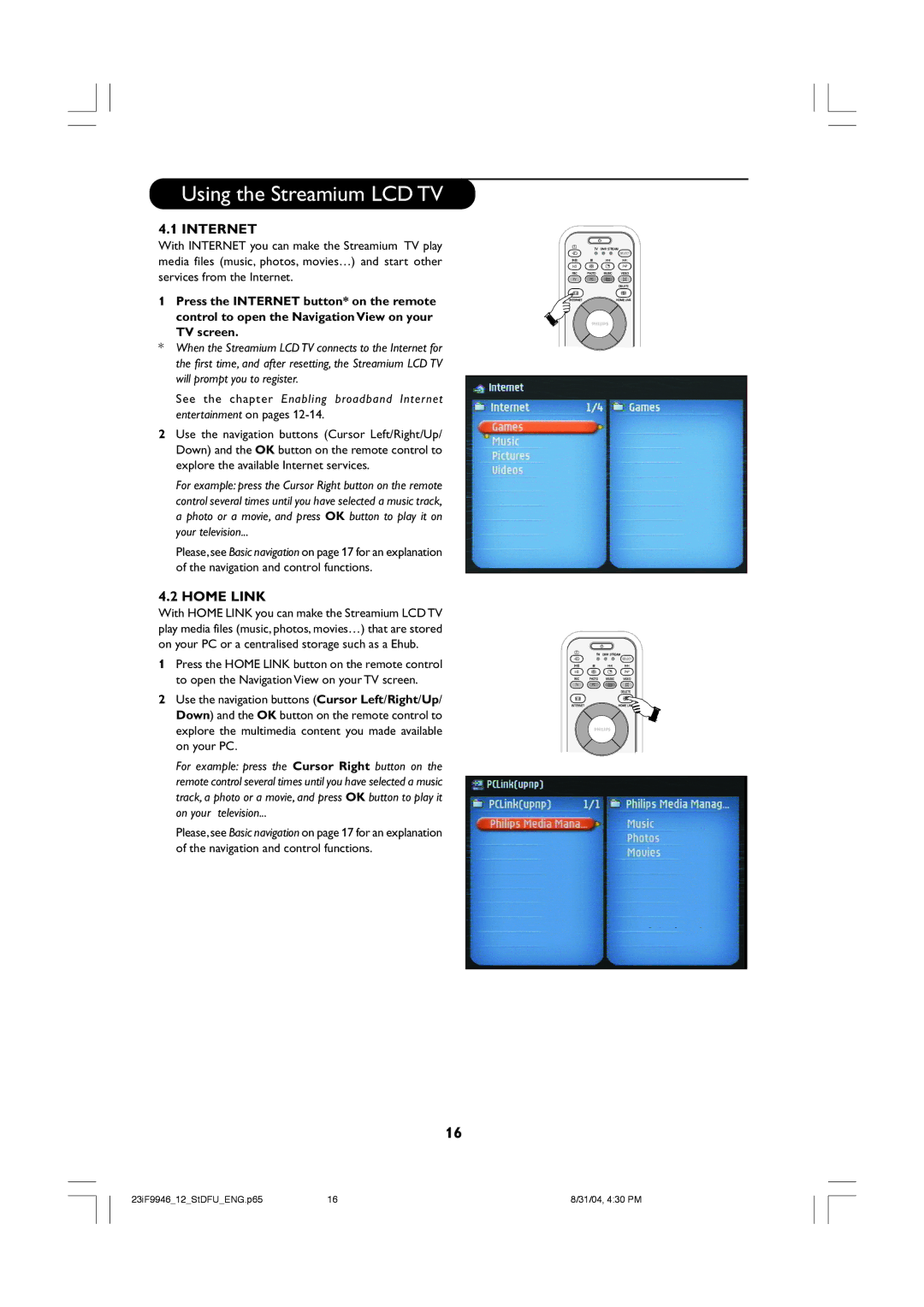 Philips 23PF9976i user manual Internet 