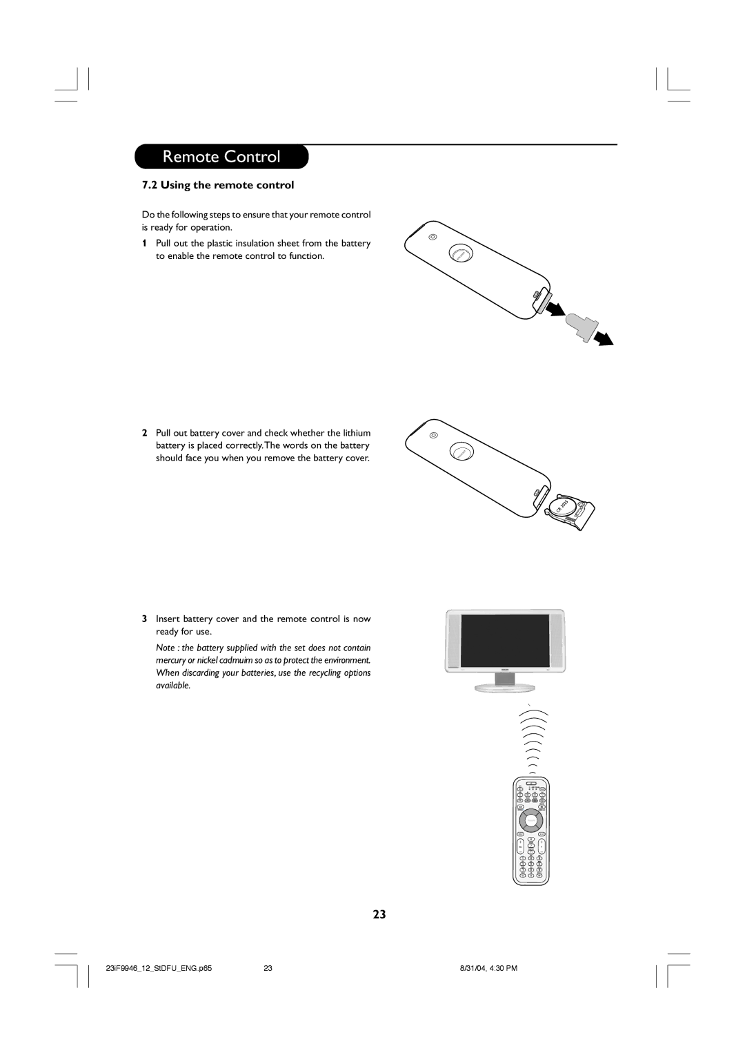 Philips 23PF9976i user manual Using the remote control 