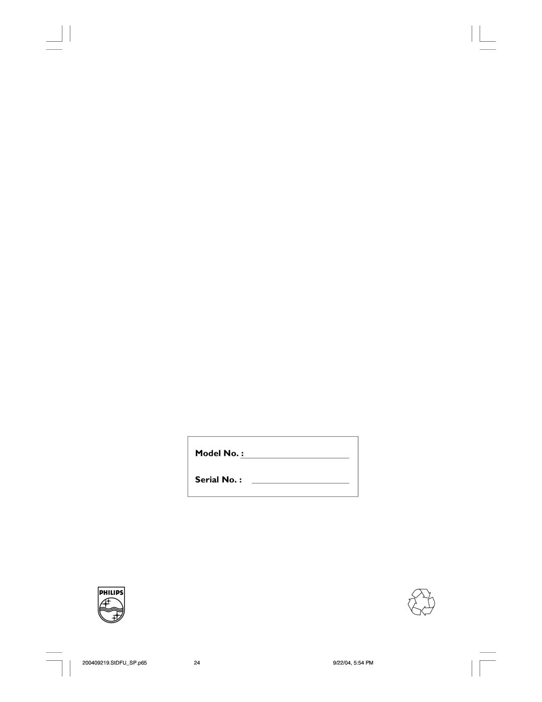 Philips 23PF9976i user manual Model No Serial No 