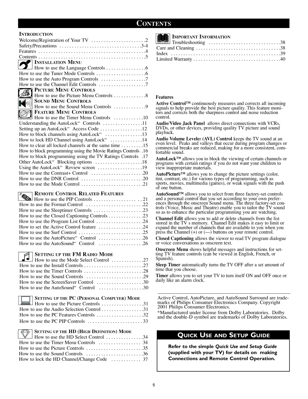 Philips 23PF9976i user manual Contents 