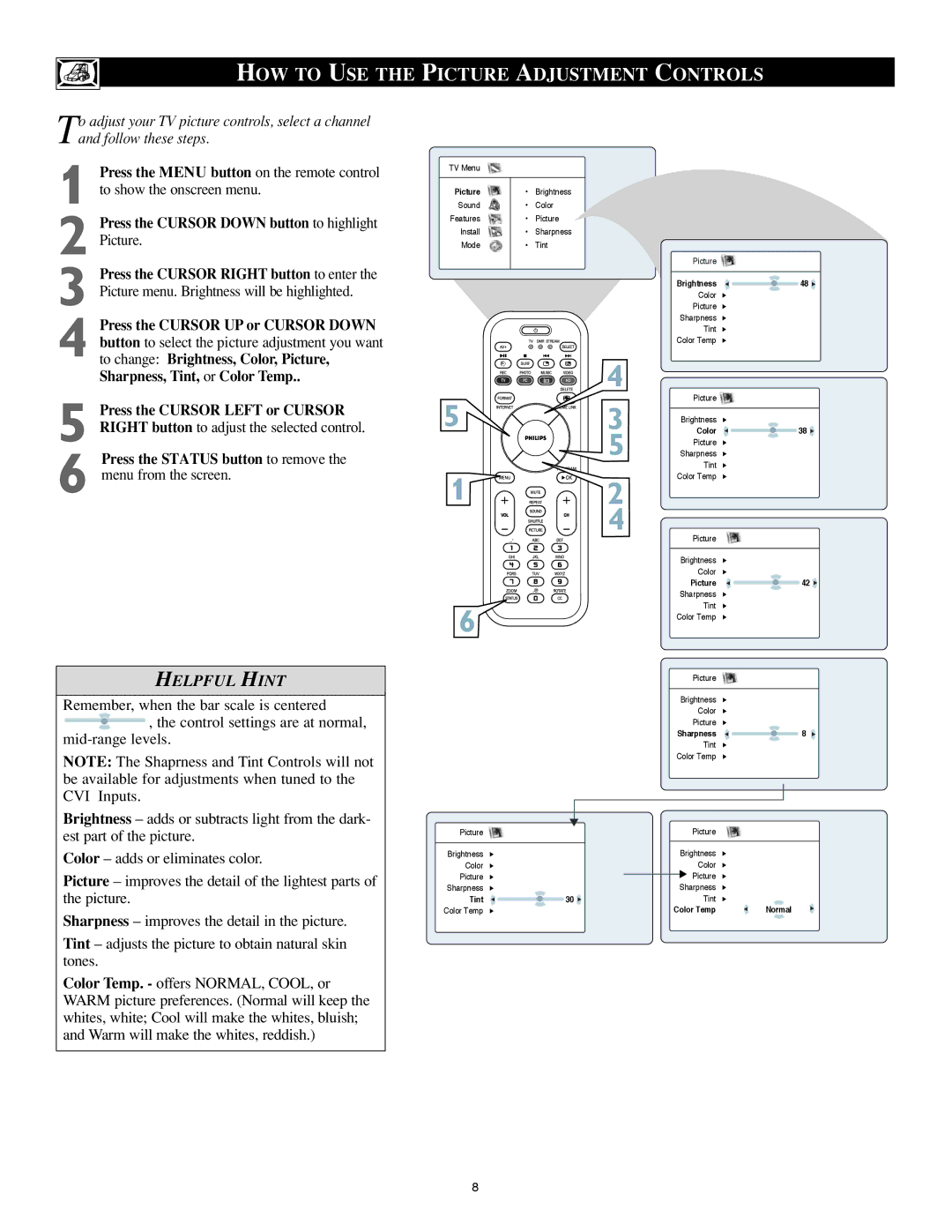 Philips 23PF9976i user manual HOW to USE the Picture Adjustment Controls 