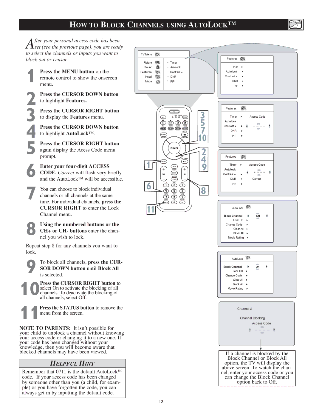 Philips 23PF9976i user manual HOW to Block, Channels Using Autolock 