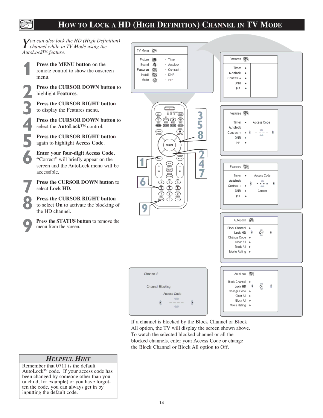 Philips 23PF9976i user manual HOW to Lock a HD High Definition Channel in TV Mode 