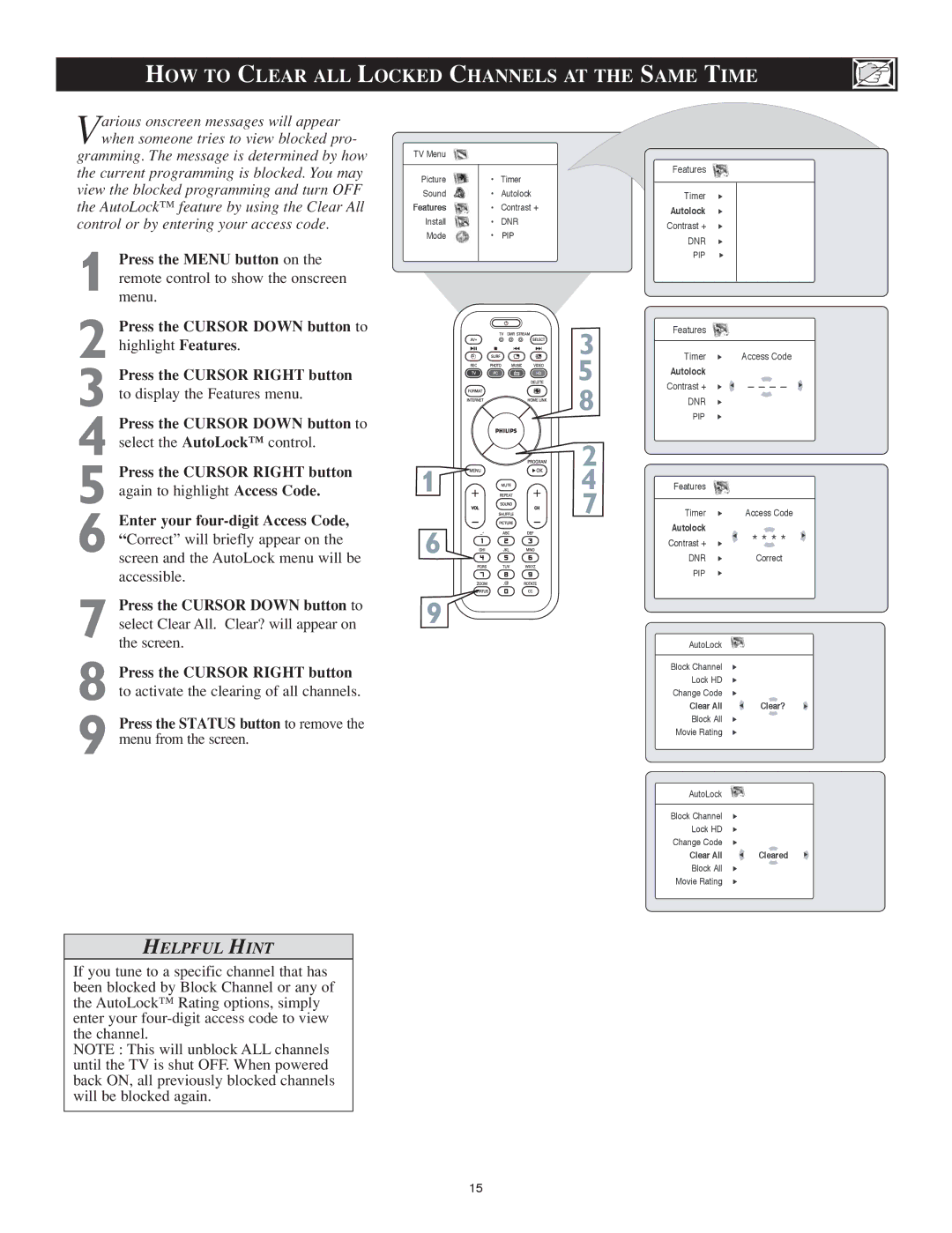 Philips 23PF9976i user manual HOW to Clear ALL Locked Channels AT the Same Time 