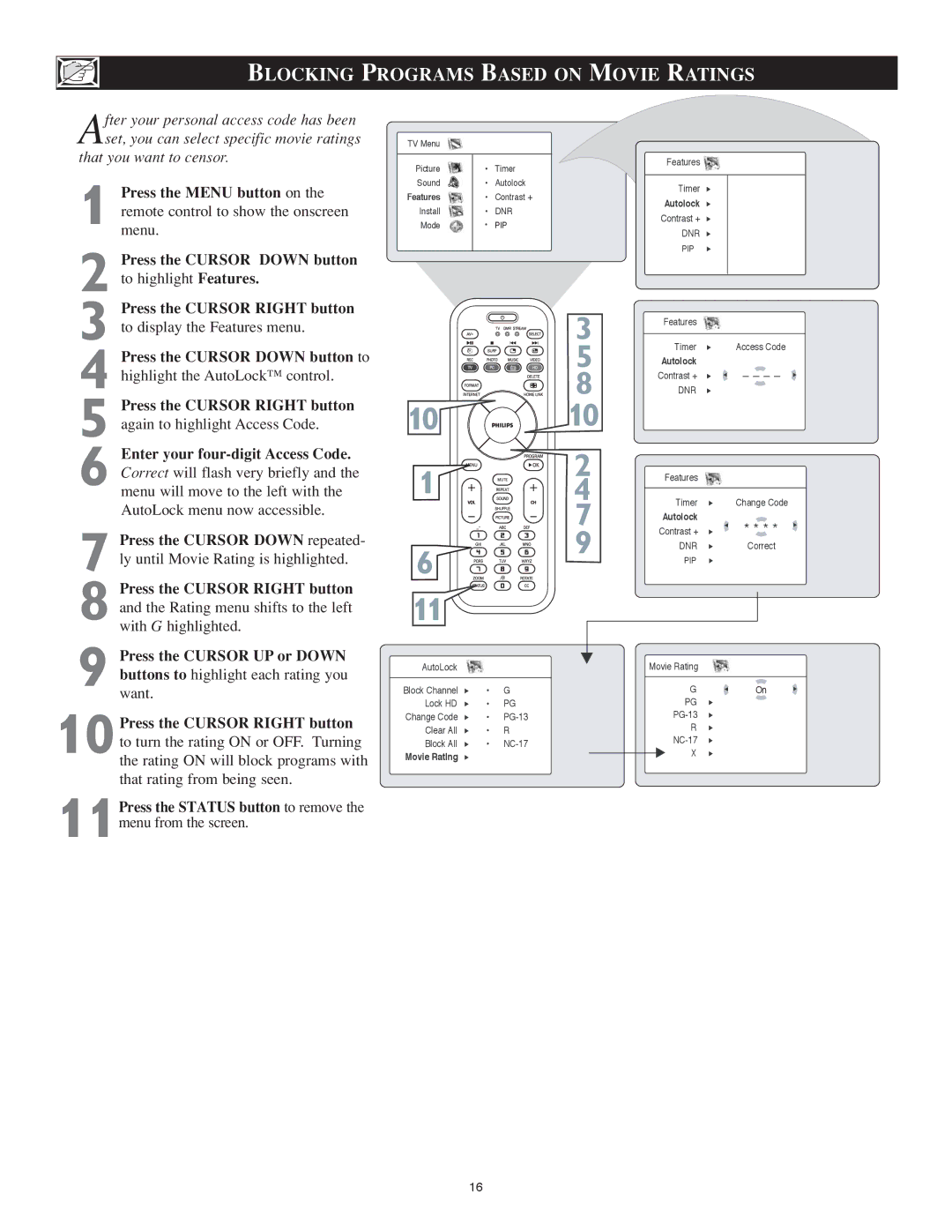 Philips 23PF9976i user manual Blocking Programs Based on Movie Ratings 