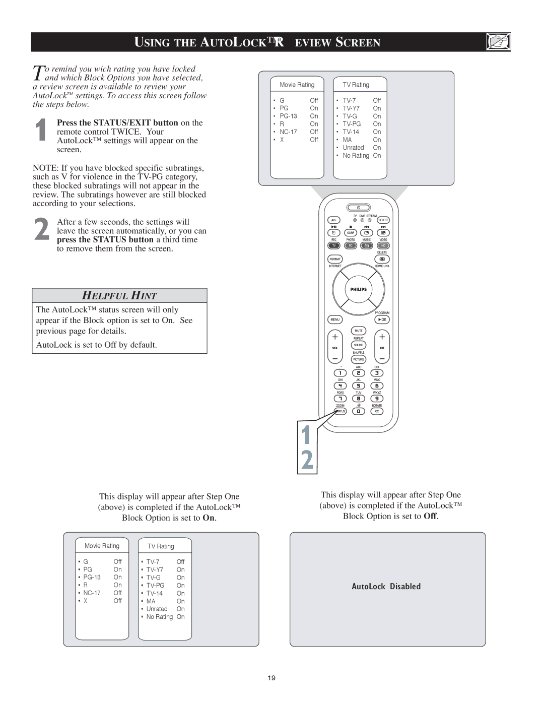 Philips 23PF9976i user manual Using the Autolock R Eview Screen 