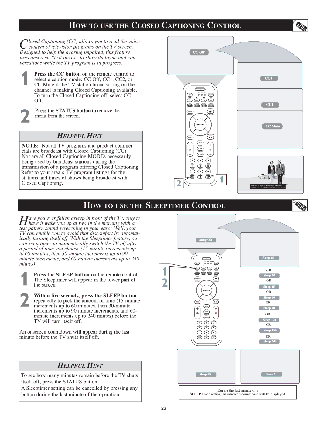 Philips 23PF9976i user manual HOW to USE the Closed Captioning Control, HOW to USE the Sleeptimer Control 