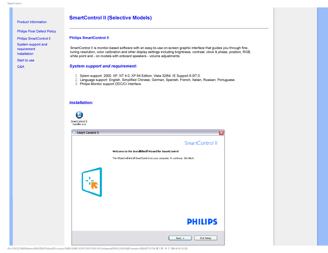 Philips 240B1CS/00 user manual SmartControl II Selective Models 