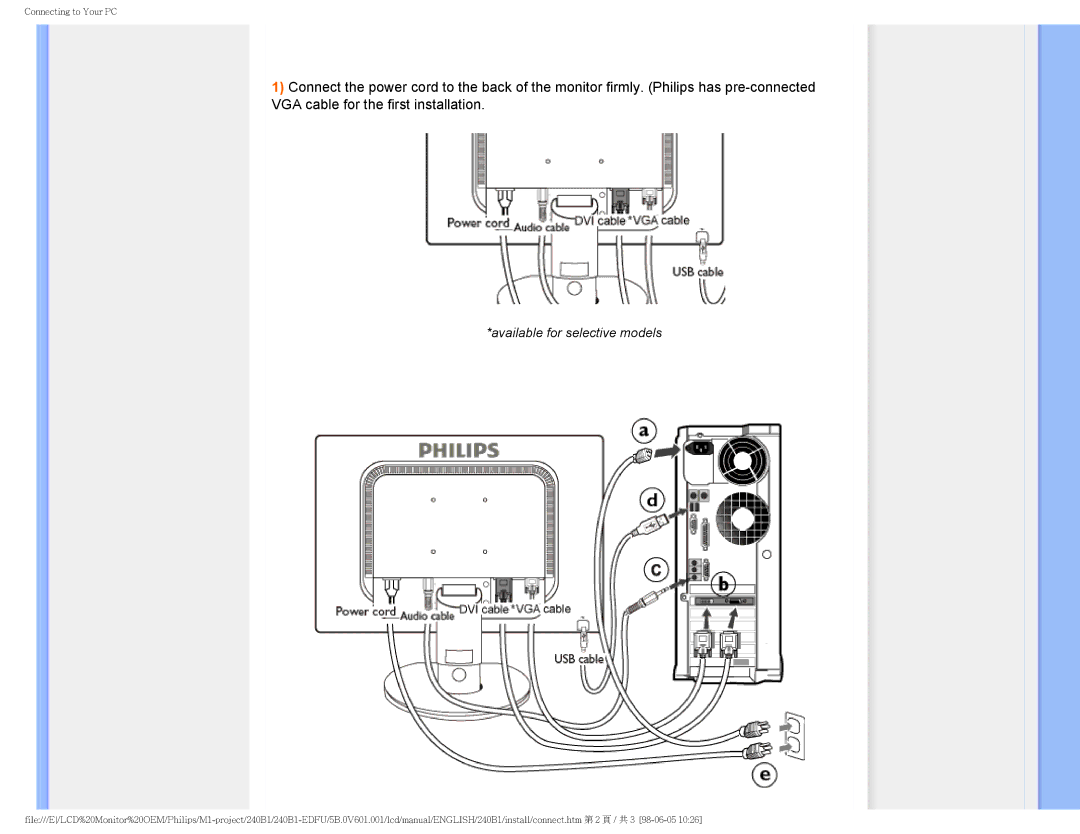 Philips 240B1CS/00 user manual Available for selective models 