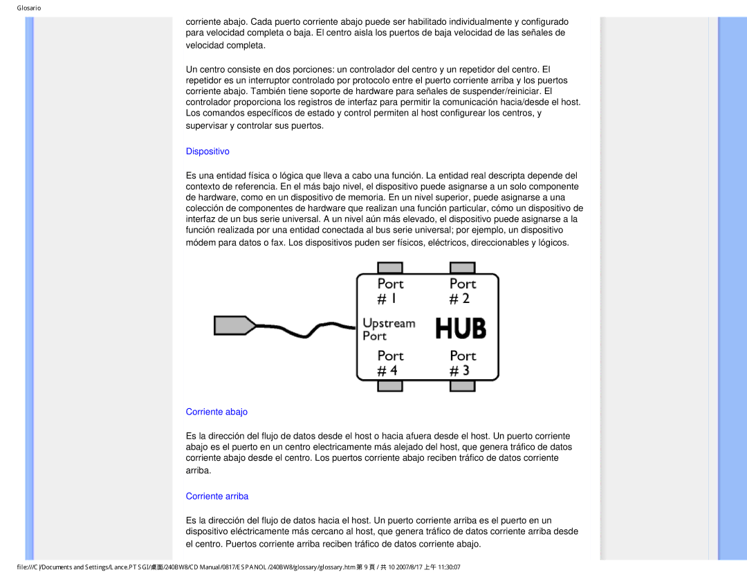 Philips 240BW8 user manual Dispositivo 