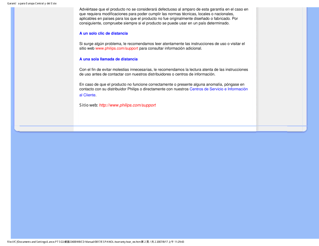 Philips 240BW8 user manual Al Cliente 