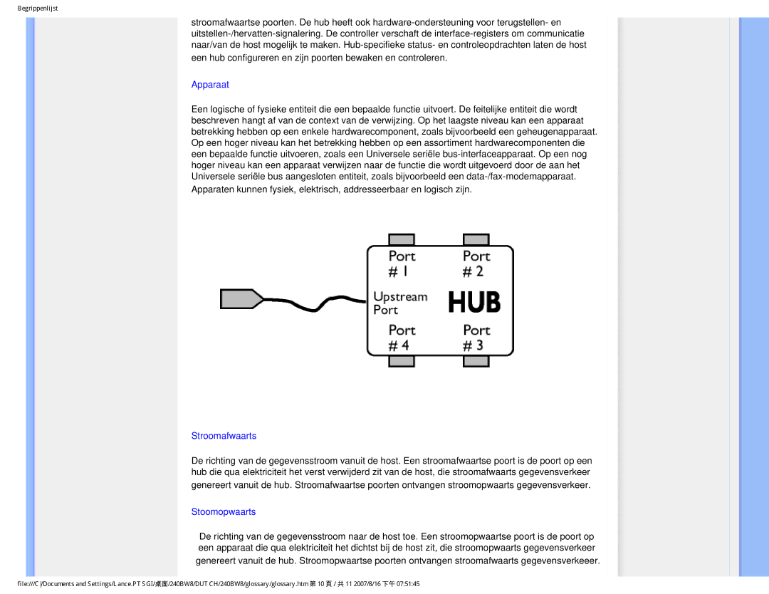 Philips 240BW8 user manual Een hub configureren en zijn poorten bewaken en controleren, Apparaat 