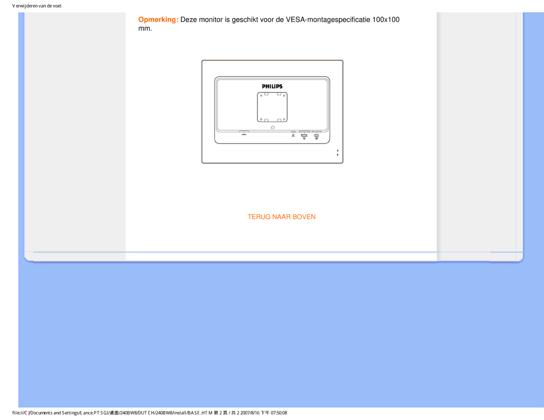 Philips 240BW8 user manual Terug Naar Boven 