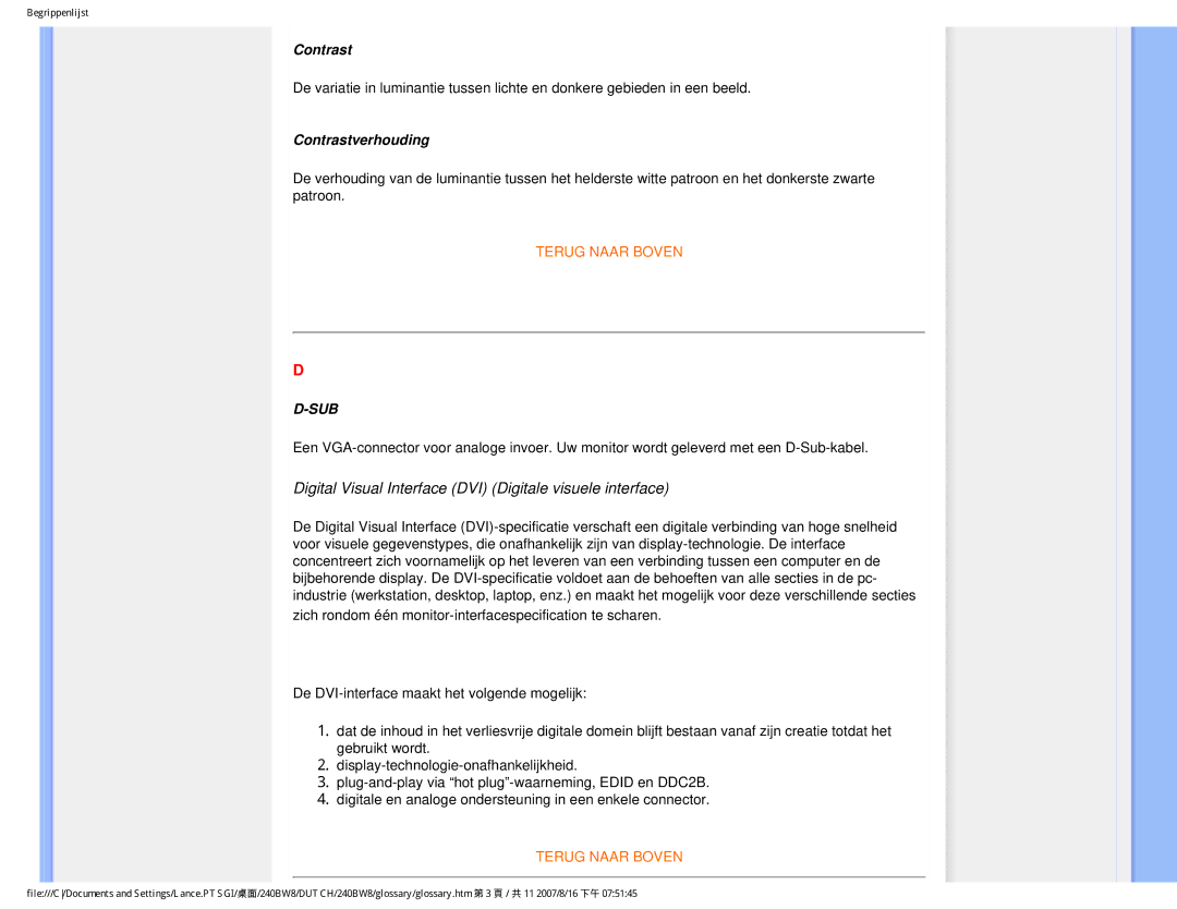 Philips 240BW8 user manual Contrastverhouding 