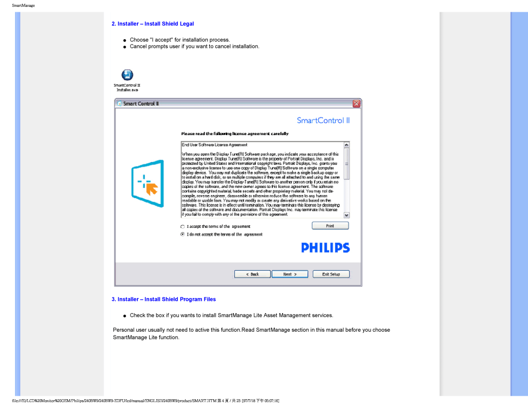 Philips 240BW9-EDFU user manual Installer - Install Shield Legal, Installer - Install Shield Program Files 