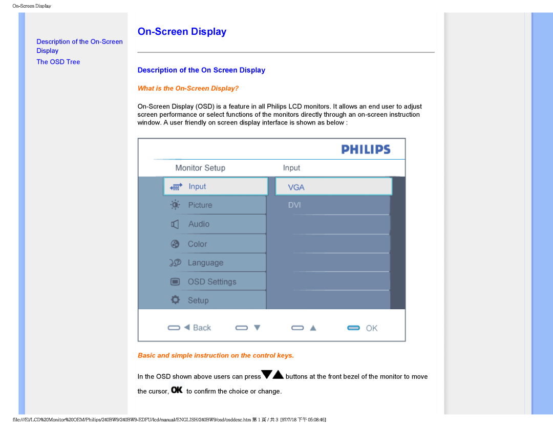 Philips 240BW9-EDFU user manual Description of the On Screen Display, What is the On-Screen Display? 
