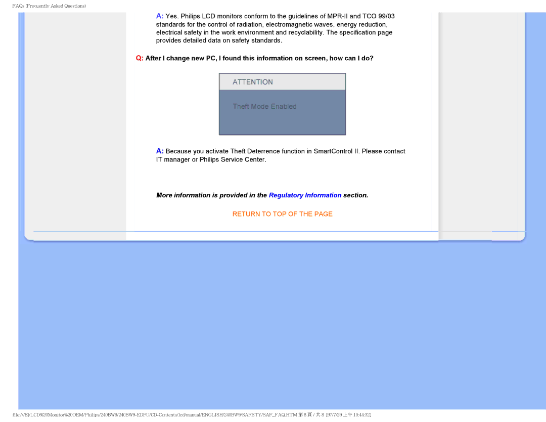 Philips 240BW9-EDFU user manual Return to TOP 