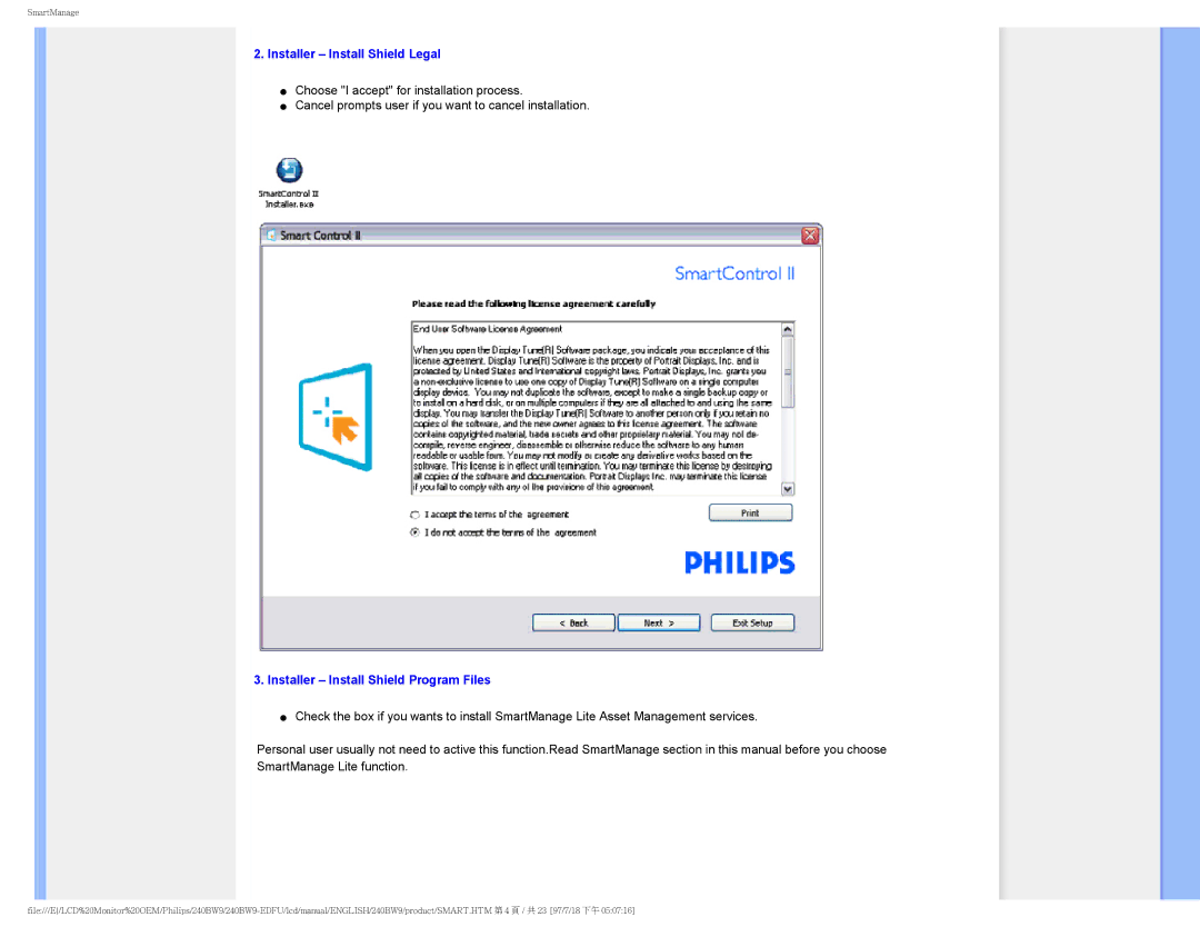 Philips 240BW9-EDFU user manual Installer Install Shield Legal, Installer Install Shield Program Files 