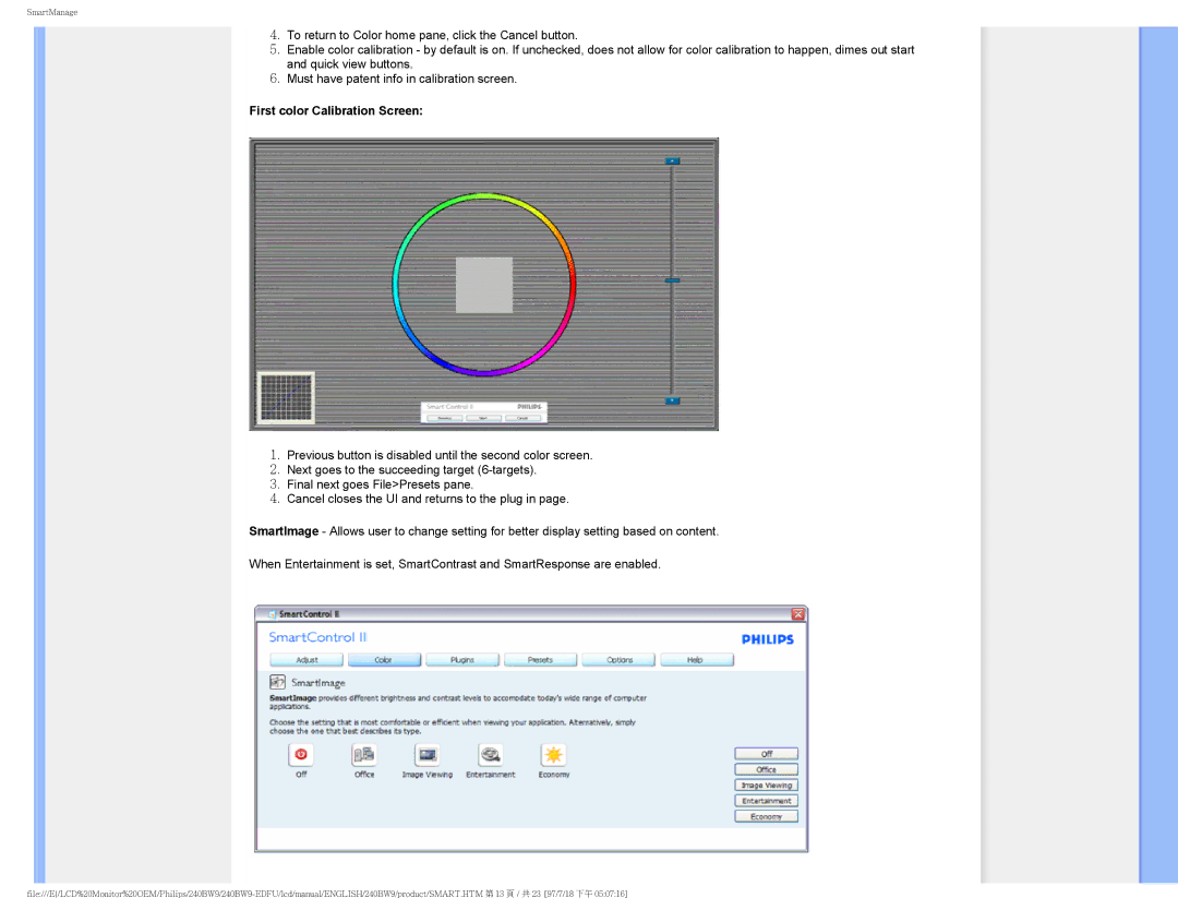 Philips 240BW9-EDFU user manual First color Calibration Screen 