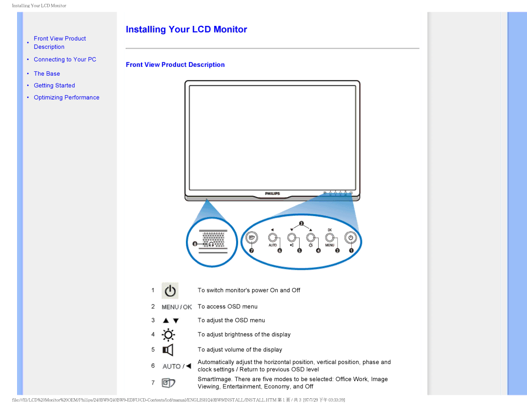 Philips 240BW9-EDFU user manual Installing Your LCD Monitor 