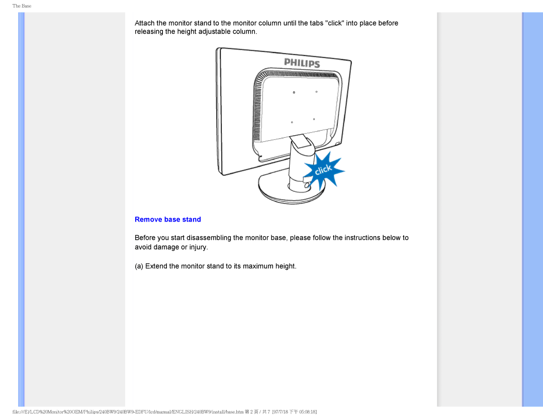 Philips 240BW9-EDFU user manual Remove base stand 