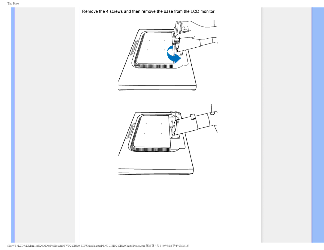 Philips 240BW9-EDFU user manual Base 