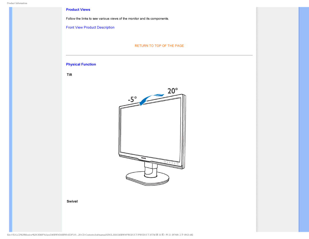 Philips 240BW9 user manual Product Views 