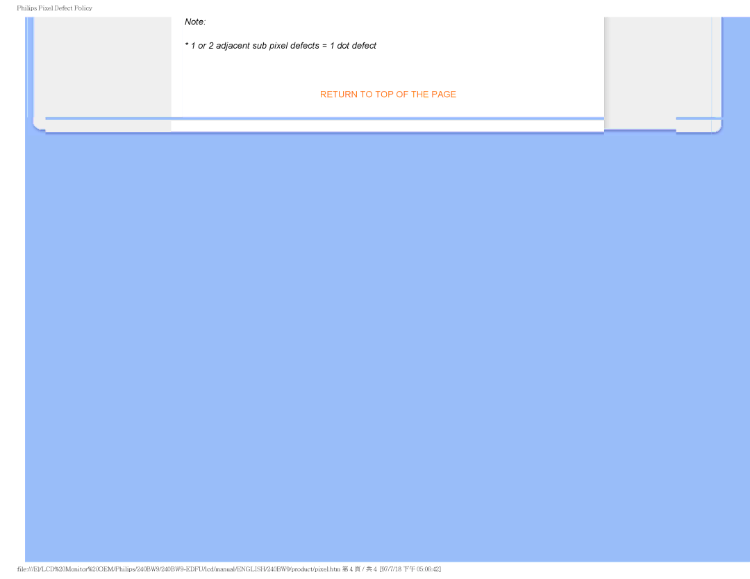 Philips 240BW9 user manual Or 2 adjacent sub pixel defects = 1 dot defect 