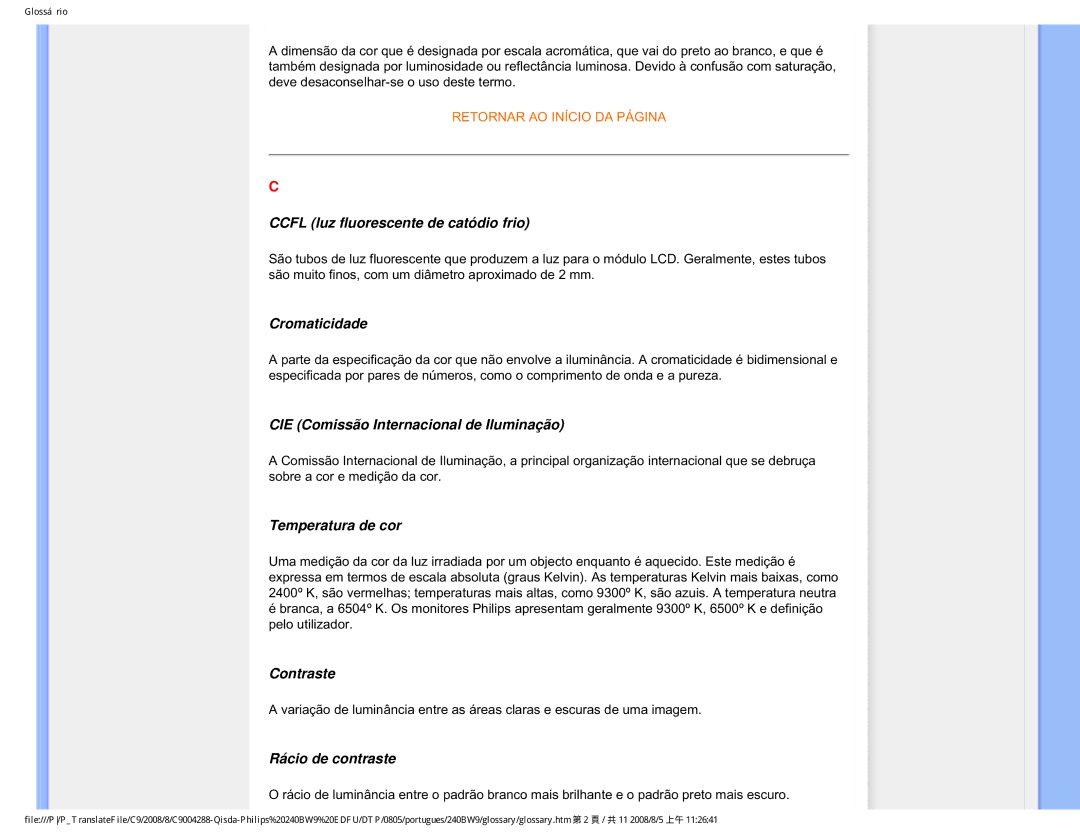 Philips 240BW9 user manual Contraste 