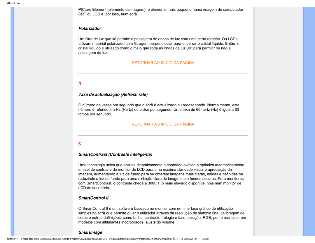 Philips 240BW9 user manual Polarizador 