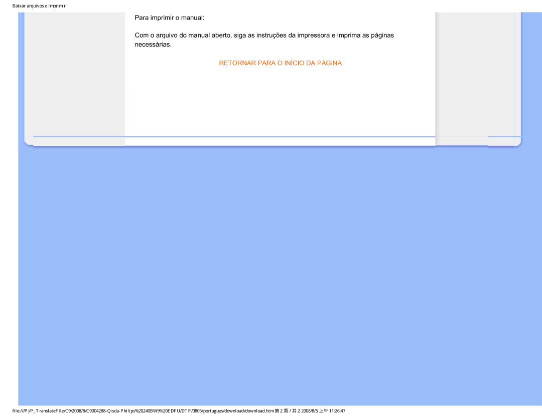 Philips 240BW9 user manual Retornar Para O Início DA Página 