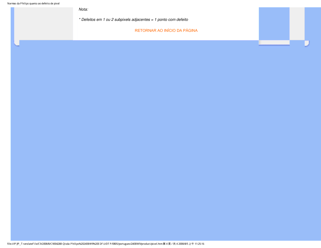 Philips 240BW9 user manual Retornar AO Início DA Página 