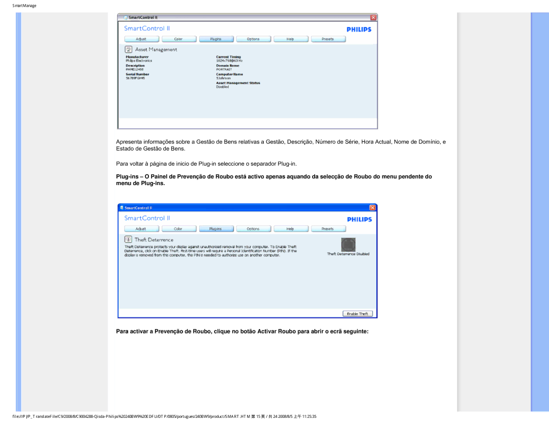 Philips 240BW9 user manual SmartManage 