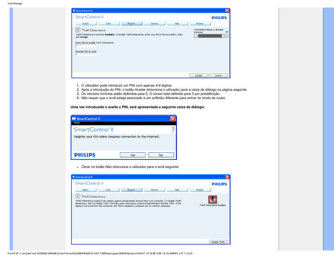 Philips 240BW9 user manual SmartManage 