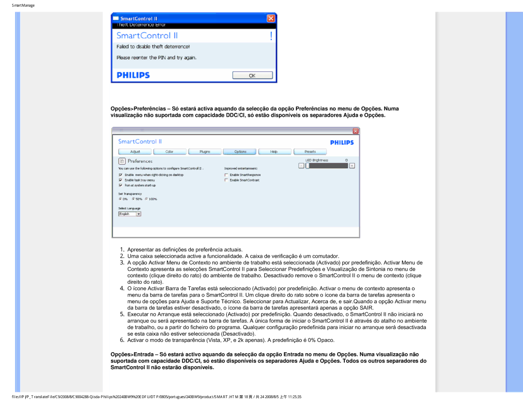 Philips 240BW9 user manual SmartManage 