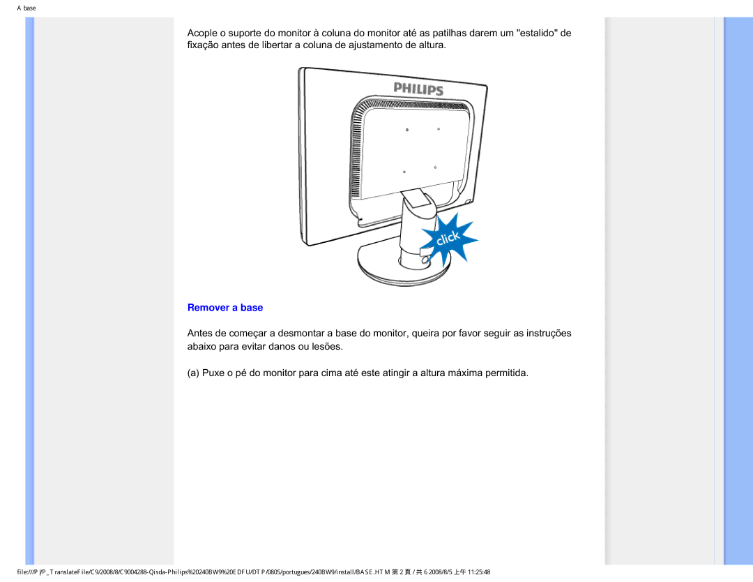 Philips 240BW9 user manual Remover a base 