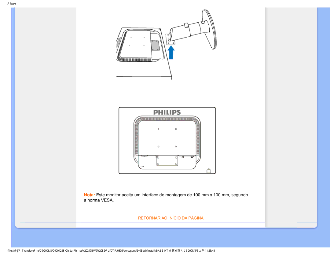 Philips 240BW9 user manual Retornar AO Início DA Página 