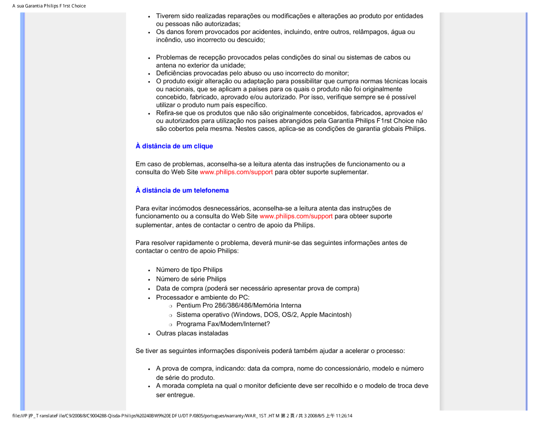 Philips 240BW9 user manual Distância de um clique Distância de um telefonema 