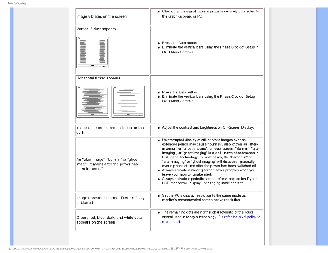 Philips 240P2 user manual Image vibrates on the screen 