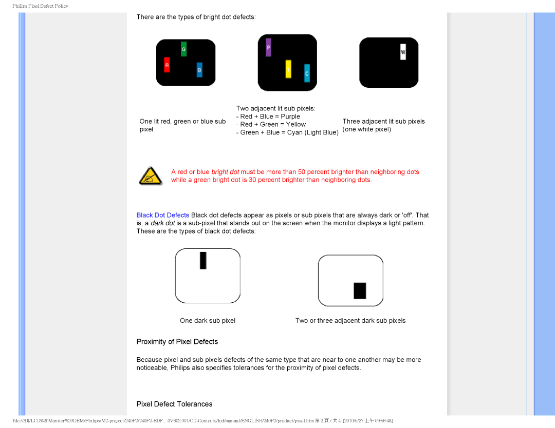 Philips 240P2 user manual Proximity of Pixel Defects 