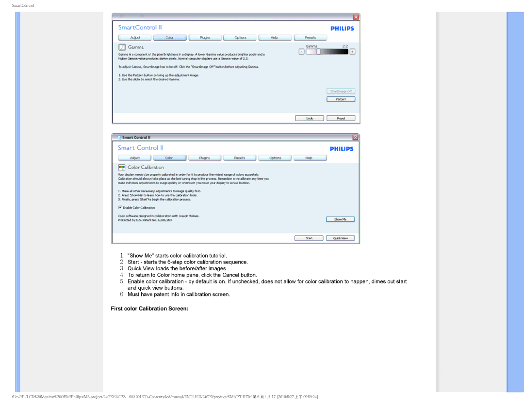 Philips 240P2 user manual First color Calibration Screen 