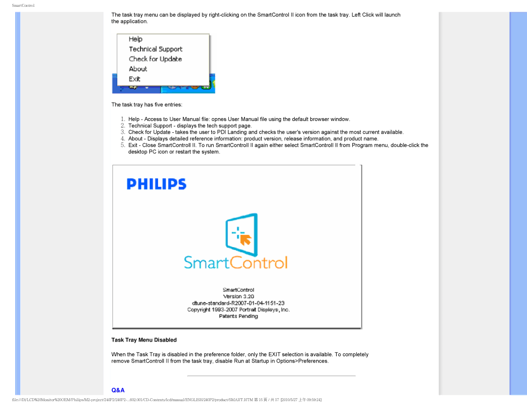 Philips 240P2 user manual Task Tray Menu Disabled 