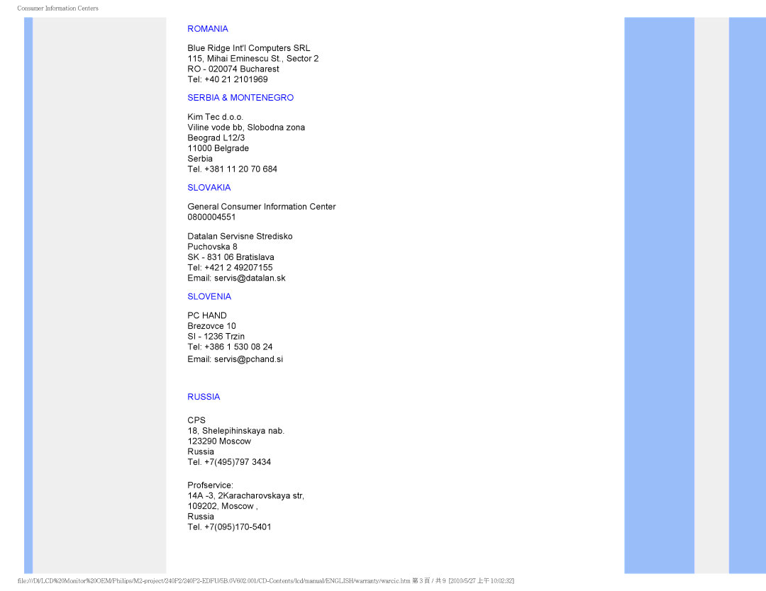 Philips 240P2 user manual Slovenia 