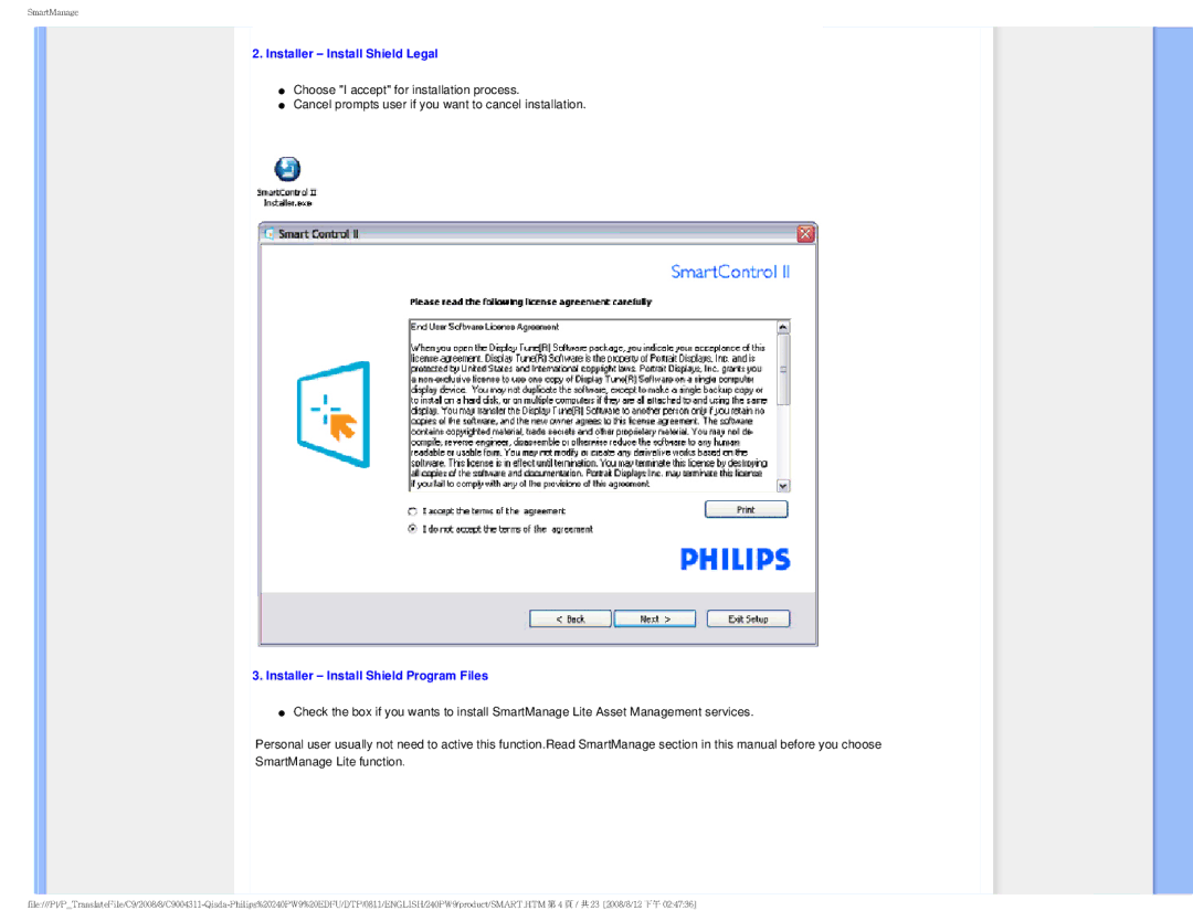 Philips 240PW9 user manual Installer Install Shield Legal, Installer Install Shield Program Files 