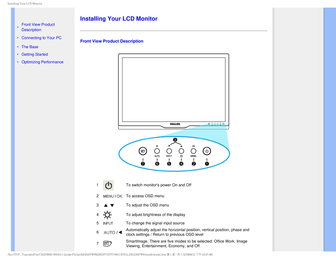 Philips 240PW9 user manual Installing Your LCD Monitor 