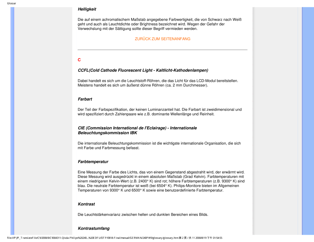 Philips 240PW9 user manual Kontrast 