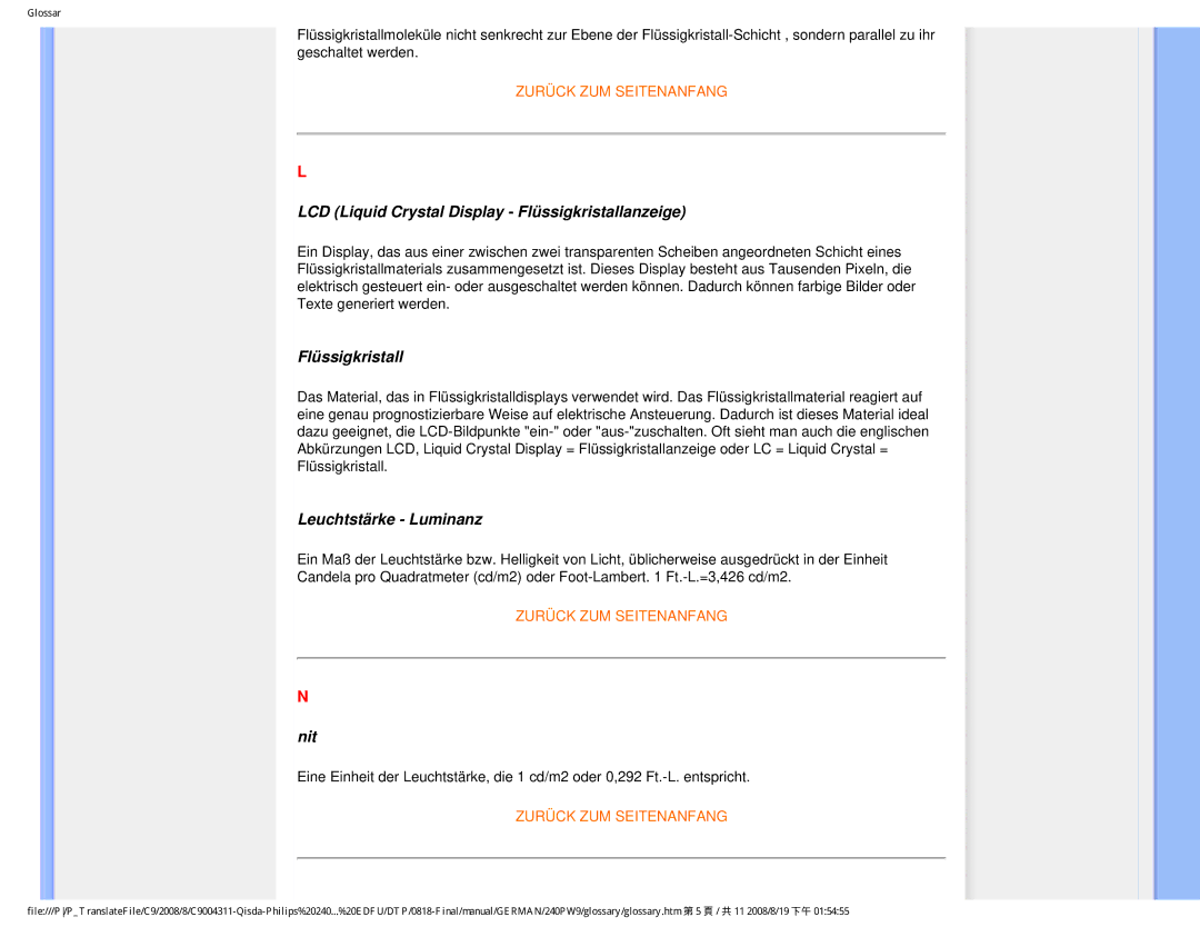 Philips 240PW9 user manual LCD Liquid Crystal Display Flüssigkristallanzeige 