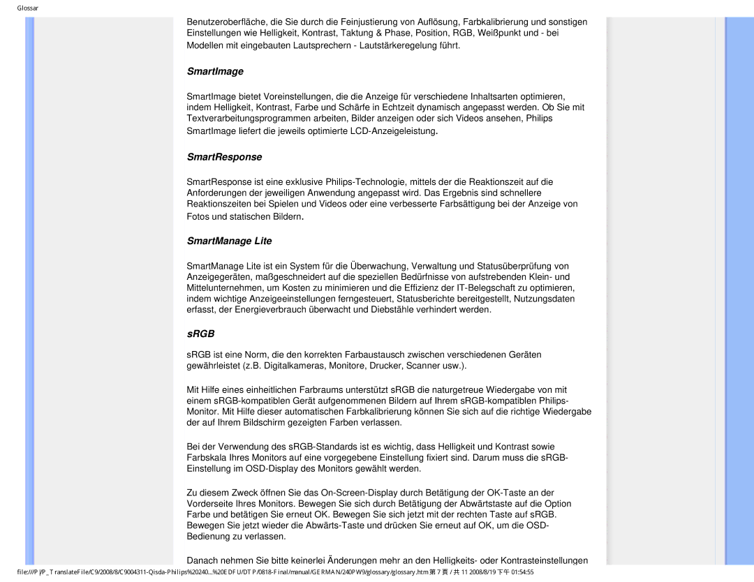 Philips 240PW9 user manual SmartImage 